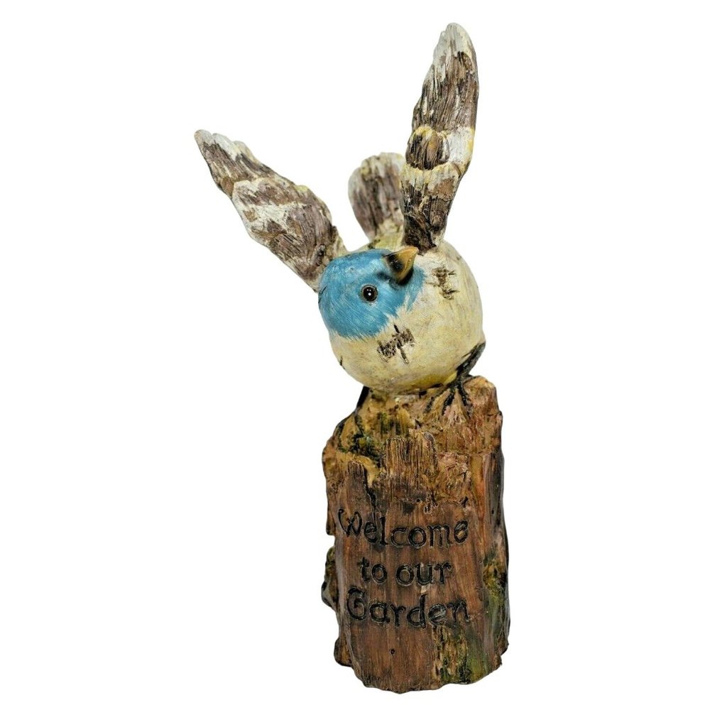 TII Collections Welcome to Our Garden Resin Bird on Log 9 inch Outdoor Figurine